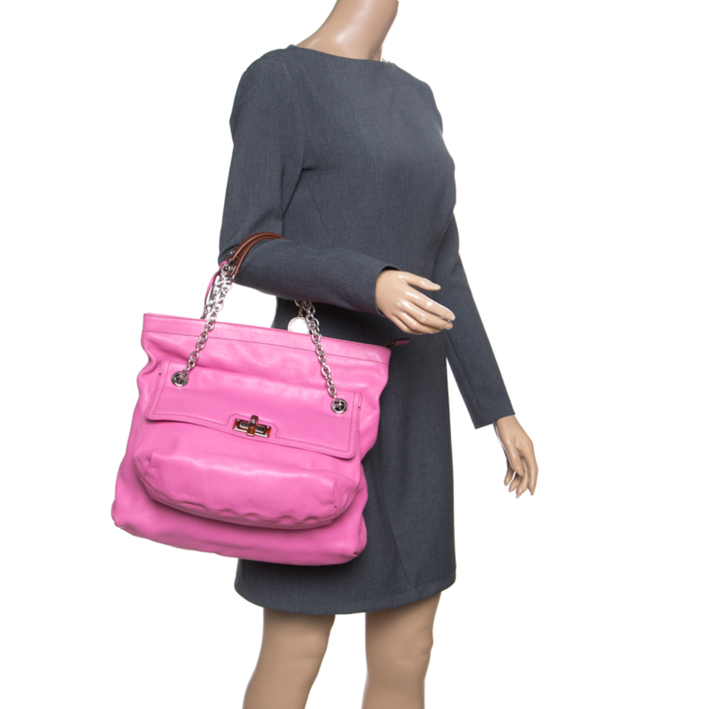 LANVIN Pink Leather Chain Shoulder Bag - Picture 2 of 8